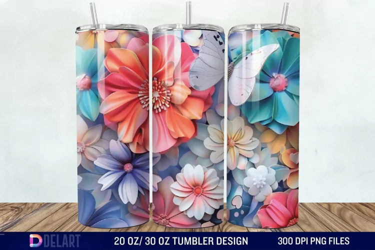 3D Flower Butterfly Tumbler Wrap