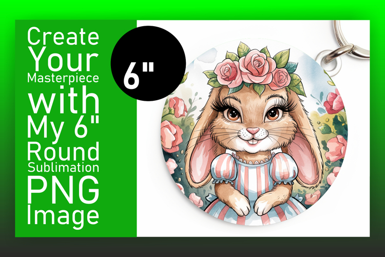 Vibrant Round Design Coaster Artwork , Cute Bunny