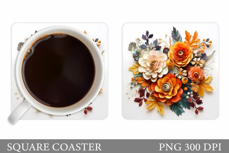 3D Flowers Coaster Design. Flowers Coaster Sublimation