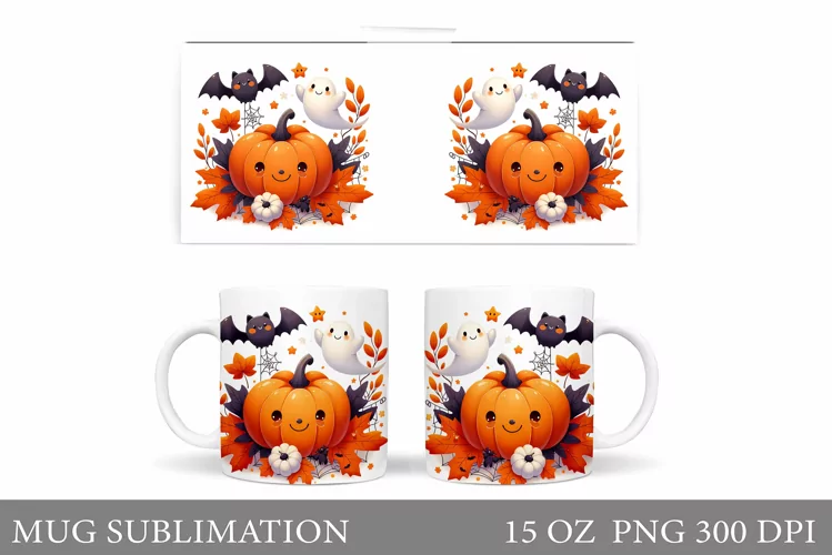 Cute Pumpkin Mug Design. Cute Halloween Mug Sublimation