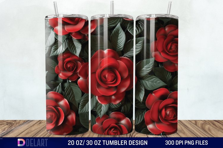 3D Flower Seamless Roses Tumbler Wrap