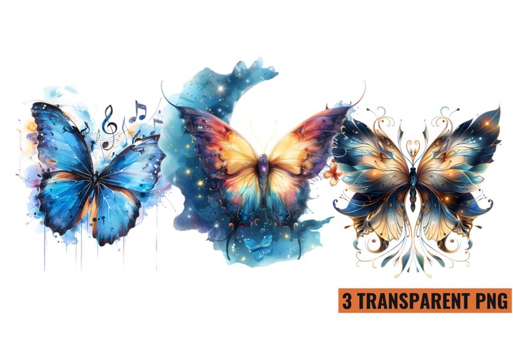 Watercolor Magic Butterflies Clipart, PNG