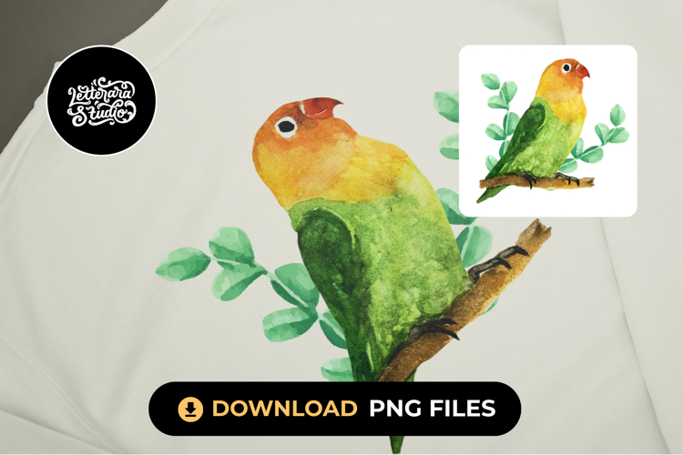 Tropical Parrot Bird with Leaves Watercolor Design