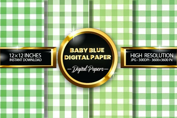Baby Green Gingham Digital Papers - 04 Variations