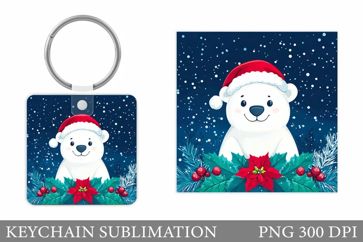 Polar Bear Keychain Design. Christmas Keychain Sublimation
