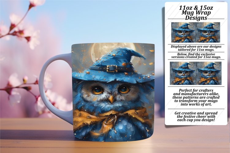 Watercolor Owl Mug Wrap Design 11oz 15oz
