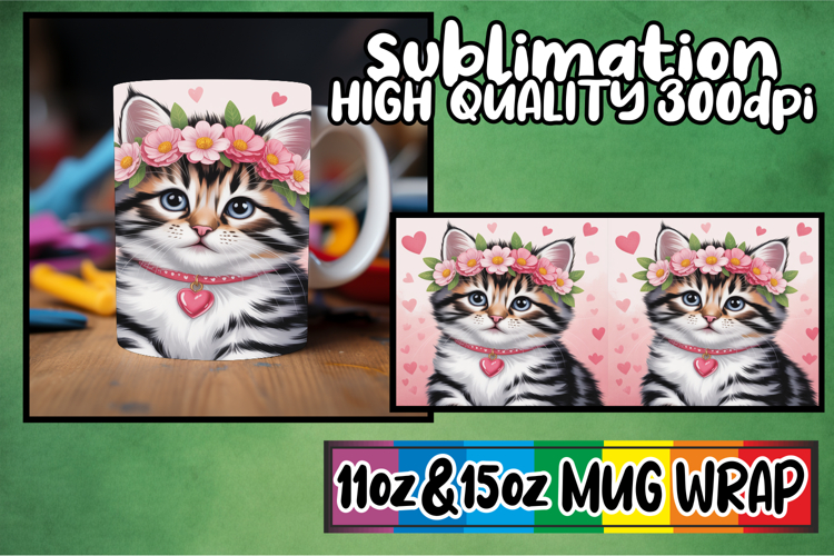 Bright journeys sublimation mug wrap, Valentines Cat