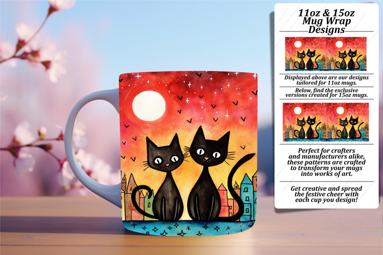 Charming 11oz Mug Wrap Png Design , Cute Cat