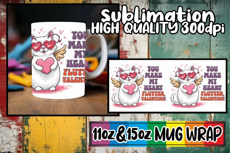 Uplifting moments 11oz 15oz sublimation wrap, Valentines Cat