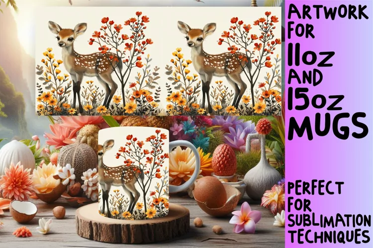 Spring Deer Mug Wrap Watercolor Sublimation