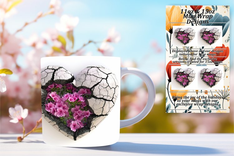 Enchanting Floral Fusion: Sublimation Heart Mug Mix