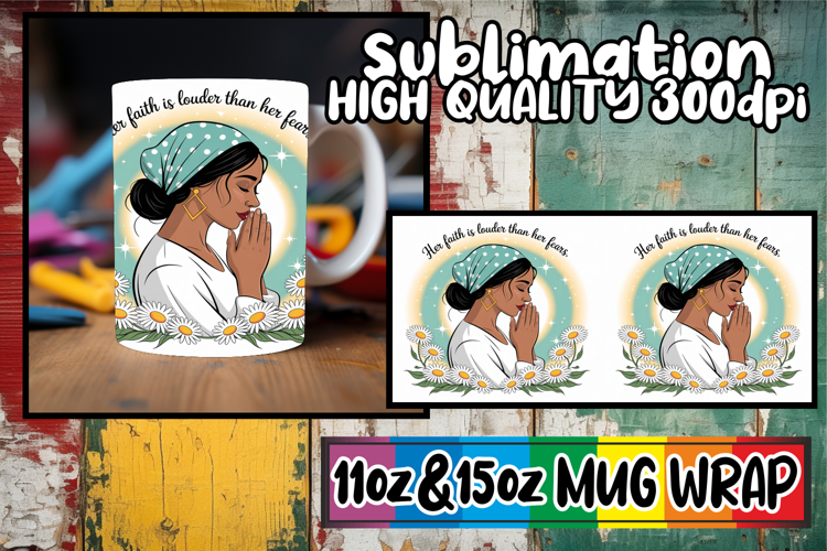 Joyful vibes sublimation mug wrap, Praying Woman