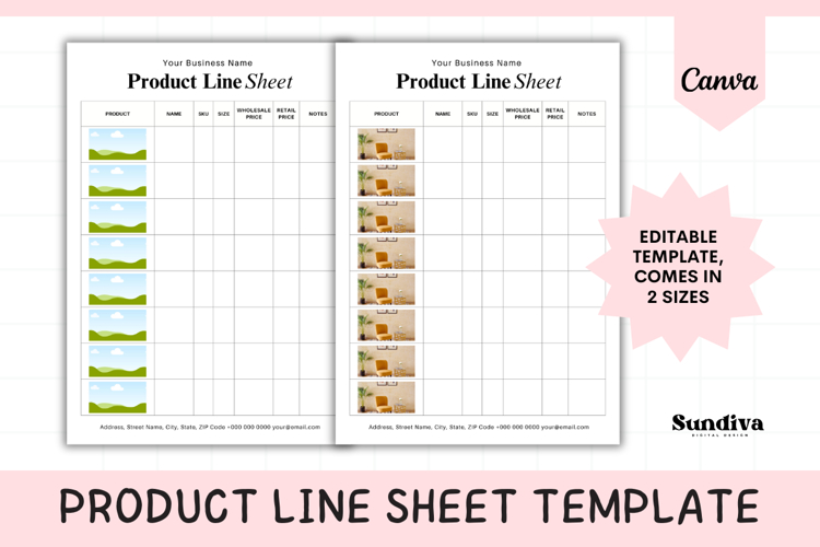 Editable Product Line Sheet Template 4 | Wholesale Catalogue