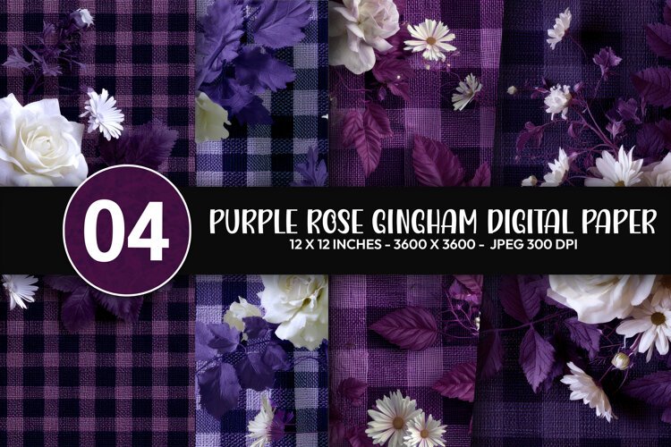 Purple Rose Gingham Digital Paper example image 1