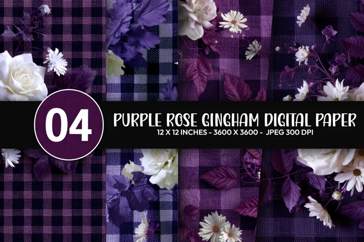 Purple Rose Gingham Digital Paper