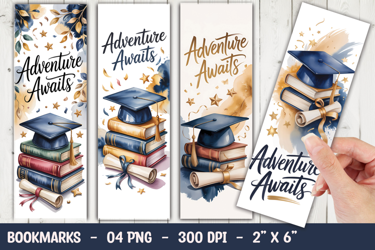 Adventure Awaits Watercolor Gradution Cap Bookmark