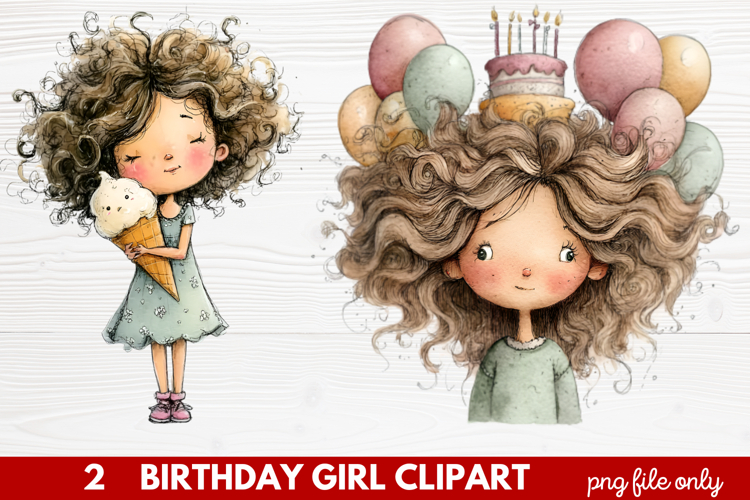 Birthday Girl Clipart | Cute Celebration PNG Illustration Se