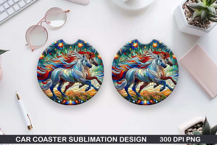 Unicorn Car Coaster Sublimation, 4th Of July Coaster PNG