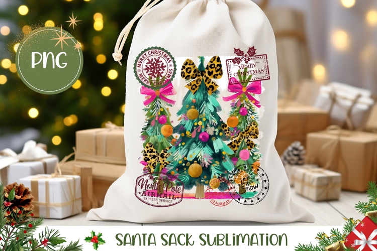 Leopard Christmas Bows Santa Sack, Christmas Gift Bag