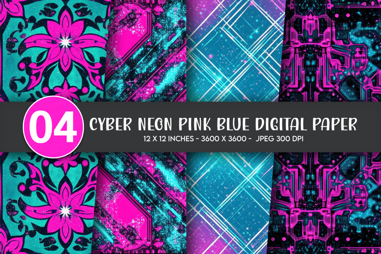 Cyber Neon Pink Blue Digital Paper
