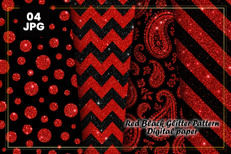 Red Black Glitter Pattern Digital Paper example image 1