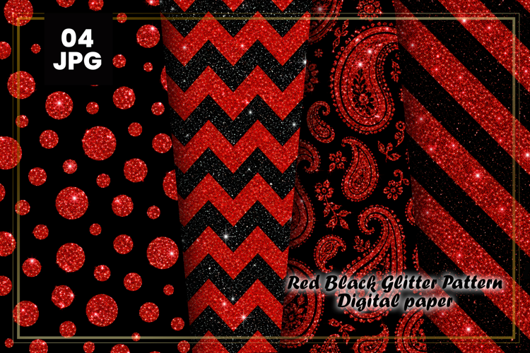 Red Black Glitter Pattern Digital Paper