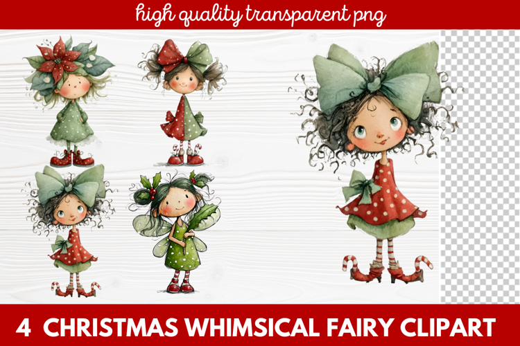 4 Christmas Whimsical Fairy Clipart | Cute Holiday Fairies