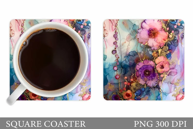 Flowers Square Coaster Sublimation. Flowers Coaster Design