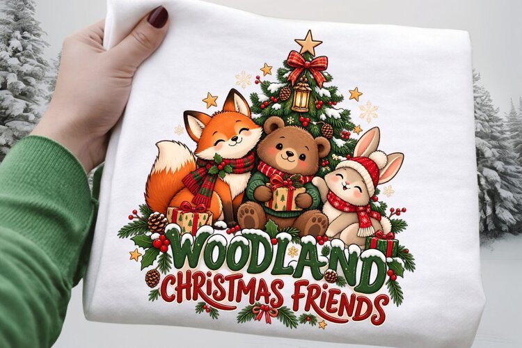 Woodland Christmas Friends Cute Forest Animals Holiday example image 1