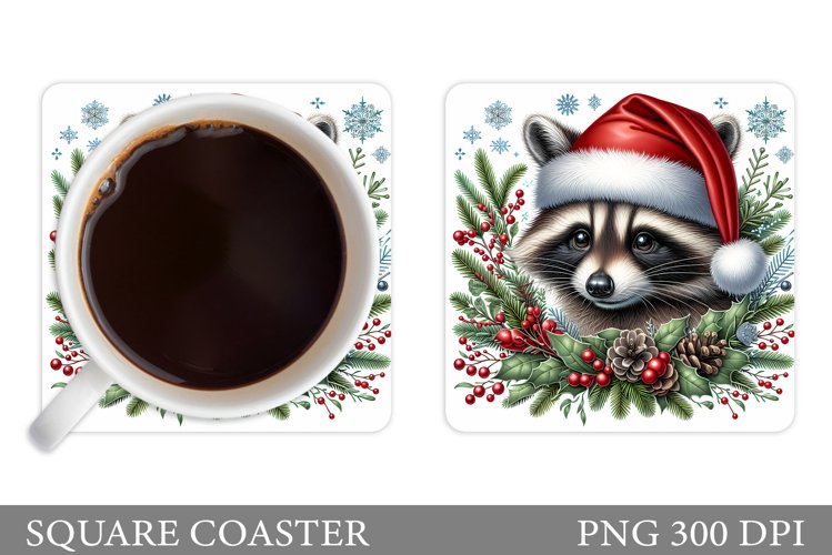 Christmas Raccoon Coaster. Christmas Coaster Sublimation