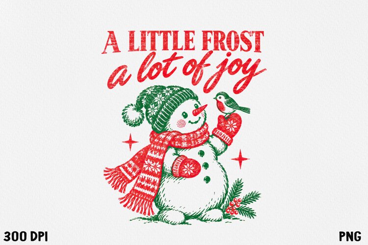Vintage Christmas Snowman Cardinal Retro Holiday PNG example image 1