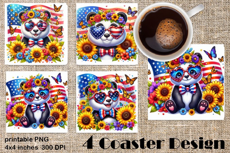 4 of July Patriotic girl, American Flag square coasters