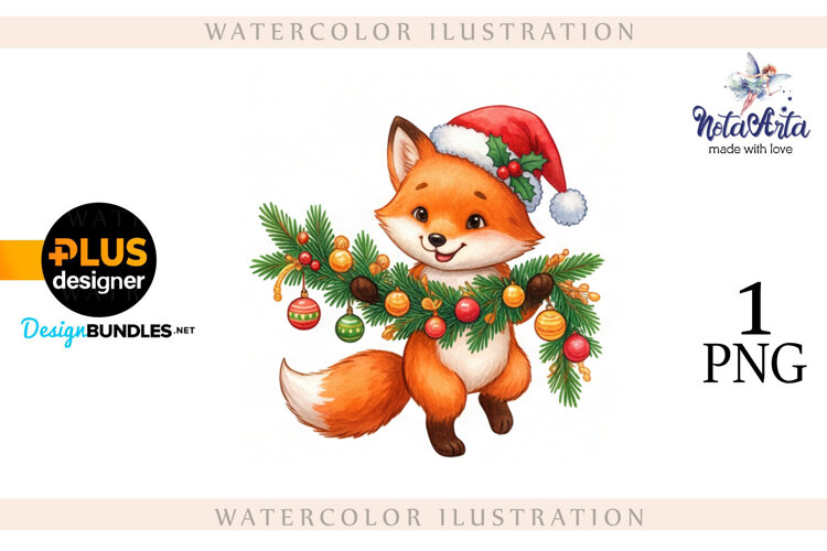 Illustration of a cute Christmas fox example image 1