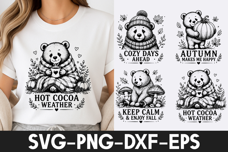 Cozy Bear Hot Cocoa Fall SVG PNG