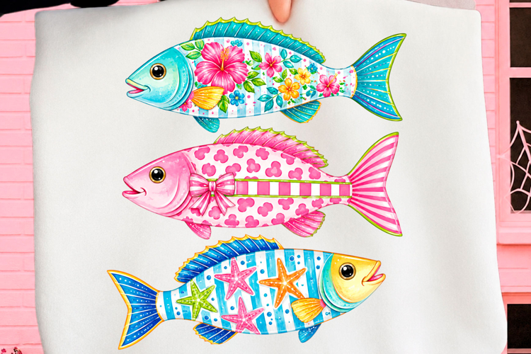Preppy Floral Fish Summer PNG