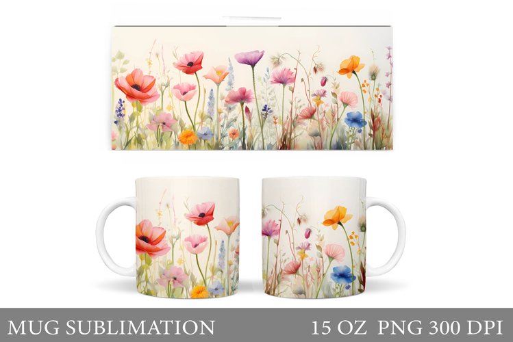 Wildflowers Mug Sublimation. Flowers Mug Wrap Design
