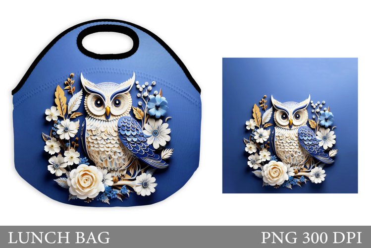 Owl Flowers Lunch Bag Design. Owl Lunch Bag Sublimation