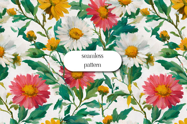 Hand-Painted Daisy & Wildflower Seamless Pattern