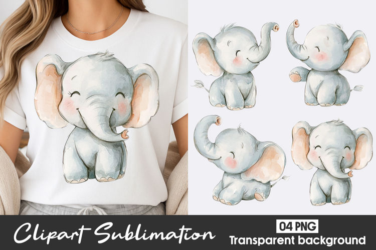 Elephant Watercolor Clipart Image 4