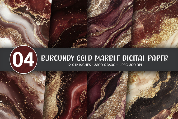 Burgundy Gold Marble Digital Paper