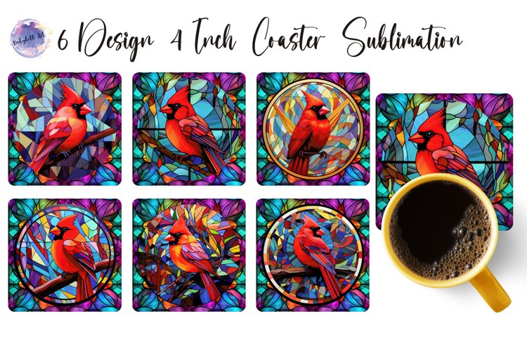Cadinal Stained Glass Square Coaster Sublimation