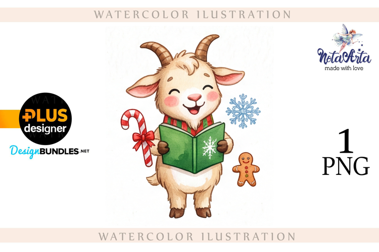 Christmas Goat in Watercolor Style