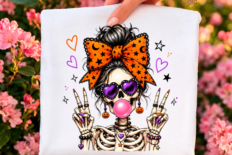 Preppy Halloween Skeleton Girl PNG