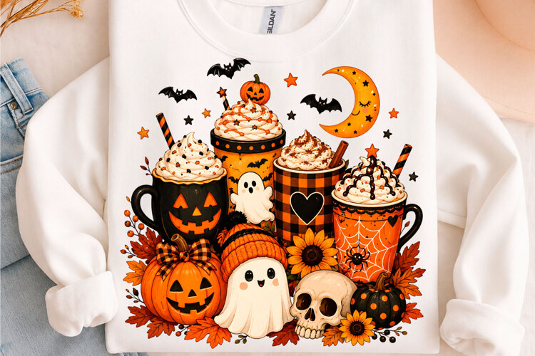 Spooky Halloween Coffee Ghost Pumpkin PNG example image 1