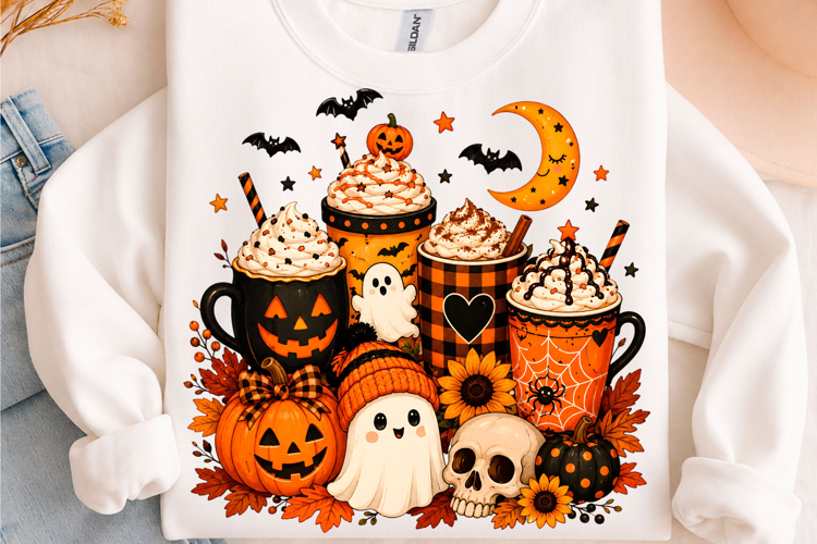 Spooky Halloween Coffee Ghost Pumpkin PNG