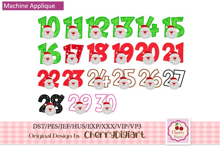 Christmas Santa Numbers machine embroidery bundle 2312V