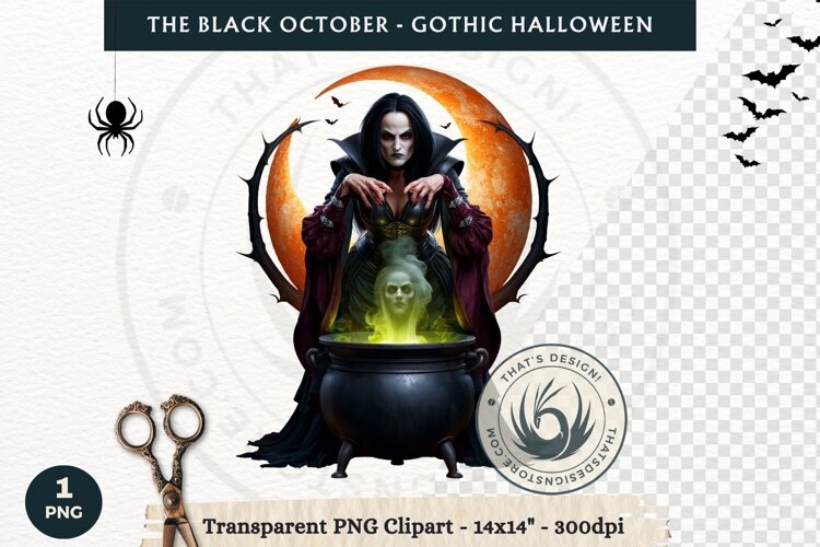 The Black October Gothic Halloween Clipart, Horror character example image 1