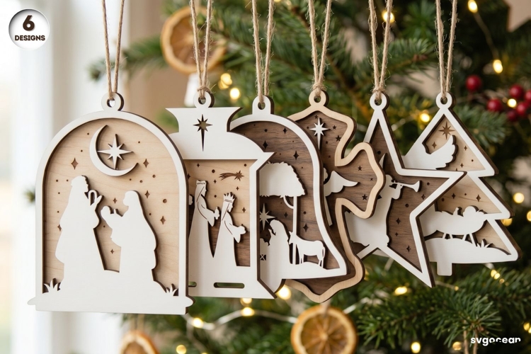 Nativity Scene Ornaments SVG Bundle | Christmas | Laser Cut