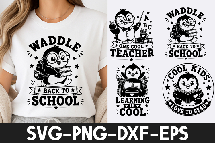Cute Penguin Back to School Teacher Design SVG PNG