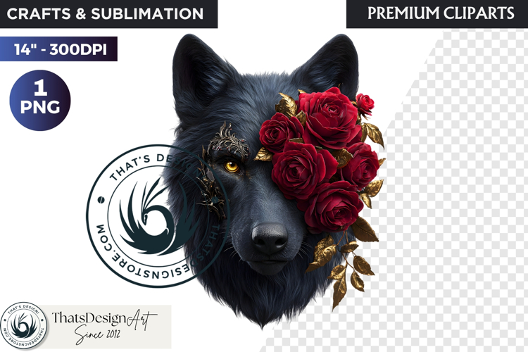 Floral Wolf Fantasy clipart, Botanical Wildlife Graphics PNG